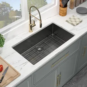 Kichae 30 Inch Black Undermount Kitchen Sink - 30" Undermount Sink 18 Gauge Gunmetal Gray Stainless Steel Deep Handmade Single Bowl Sink