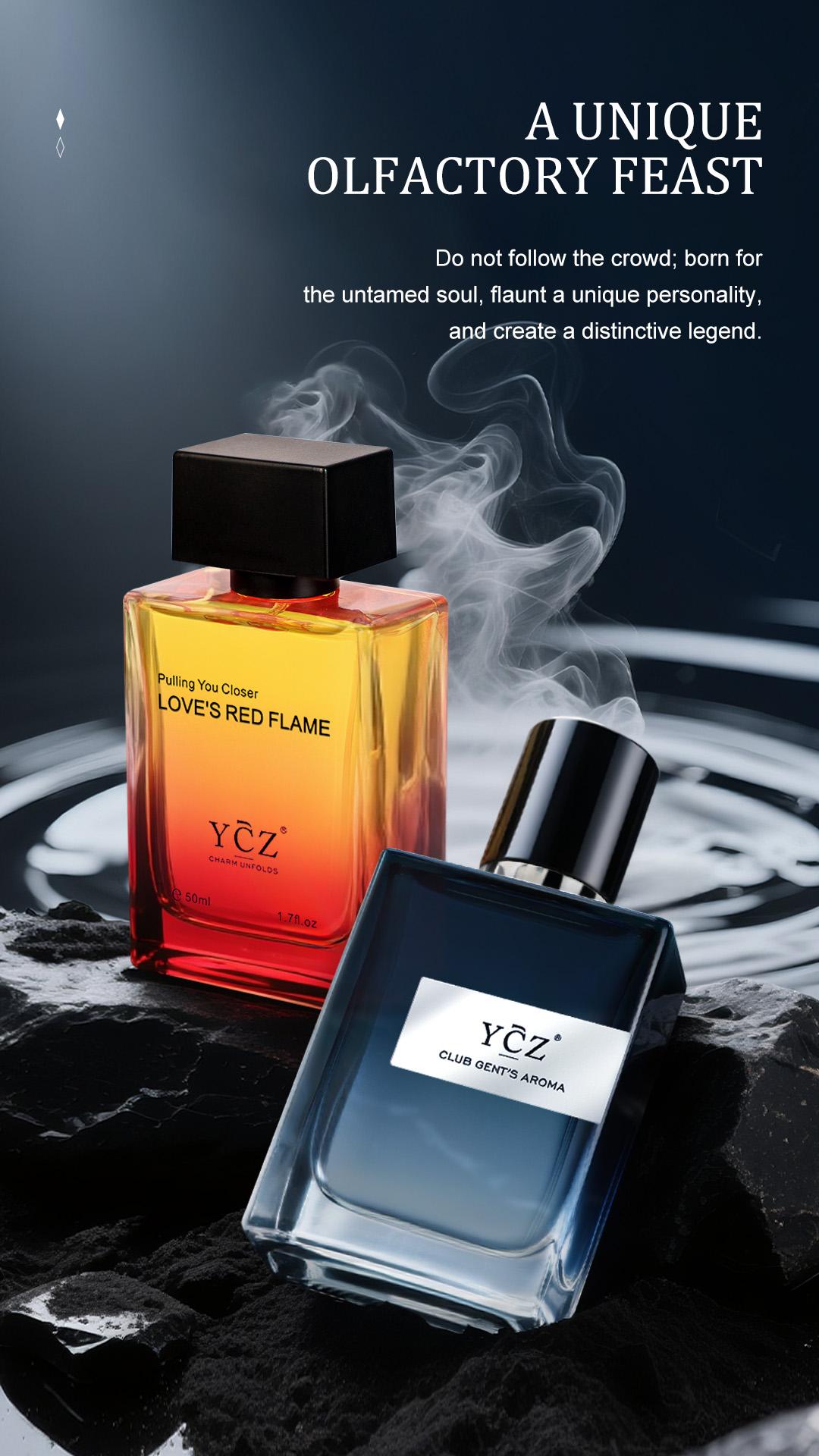 YCZ Men's EDP 2-Piece Set Club Gent's Aroma & Love's Red Flame 50ml Each Aromatic Woody Fruity Chypre Long-Lasting Fragrance for Night & Daily Wear Gift Bundle Cedarwood Amber