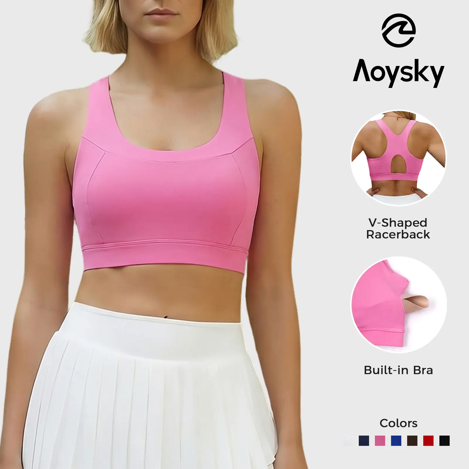 Aoysky Women's Padded Wireless Racerback Strappy Scoop Neck Synthetic Bralette - Low-Impact Running Cropped Tank Top Activewear for Gym, Exercise, Sports Use, Gym Bra, Exercise Bra, Padded Sports Bras