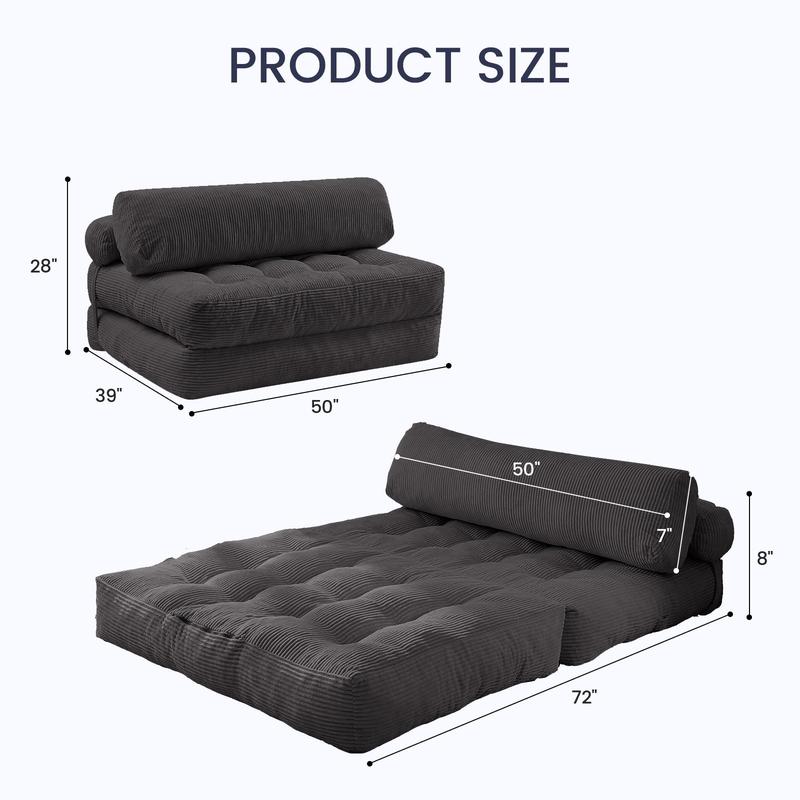 ZAFLY-Home Corduroy Cloud Couch Bed, Tow Size Convertible Sofa for Living Room and Apartment, Boneless Sofa, Legless Cloud Couch, Sectional Couch, Queen Size and Full Size Sofa Bed,Floor sofa.Black,Beige, Pink, Yellow
