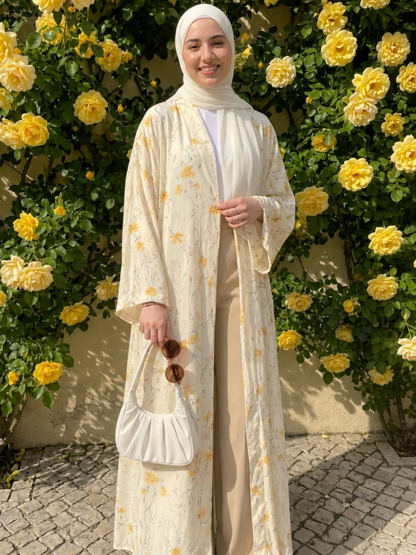 Elegant Floral Print Abaya Set with Headscarf, Abaya With Hijab, Abaya Outer Robe, Casual Fashion Open Front Coat, Elegant Islamic Clothing, Perfect for Parties, Holidays, Home Wear