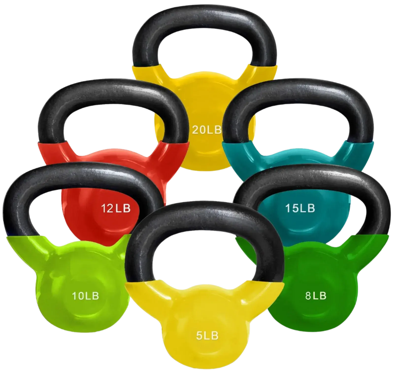 French Fitness Vinyl Kettlebell Set of 6 (5,8,10,12,15,20 lbs) (New)