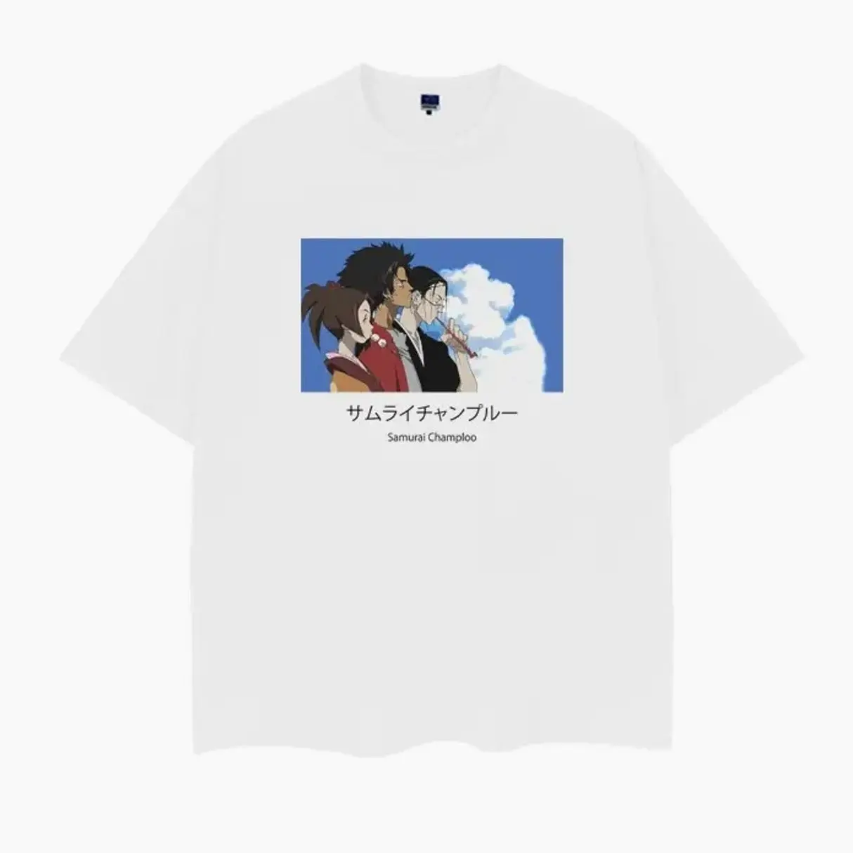 Samurai Champloo "Main Characters" Vintage Oversized Tee Anime T-shirt 100% Cotton Original Design Men's Top baggy compression clothes Casual Streetwear White Menswear Crewneck Tshirt Tropical Shortsleeve ZC5