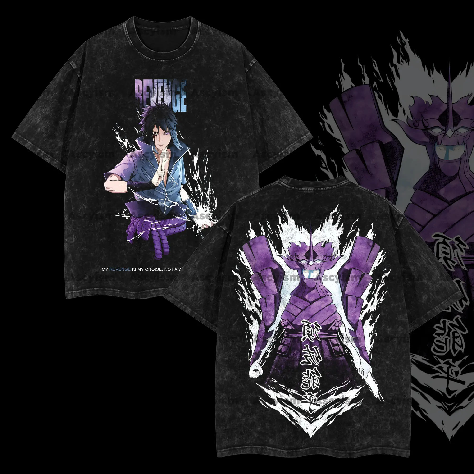 "Sasuke Susanoo" Naruto Collection Vintage Unisex Oversize Anime Manga Acid Washed Heavyweight Cotton T-shirt, Anime Merch, Gift For Anime Fan.
