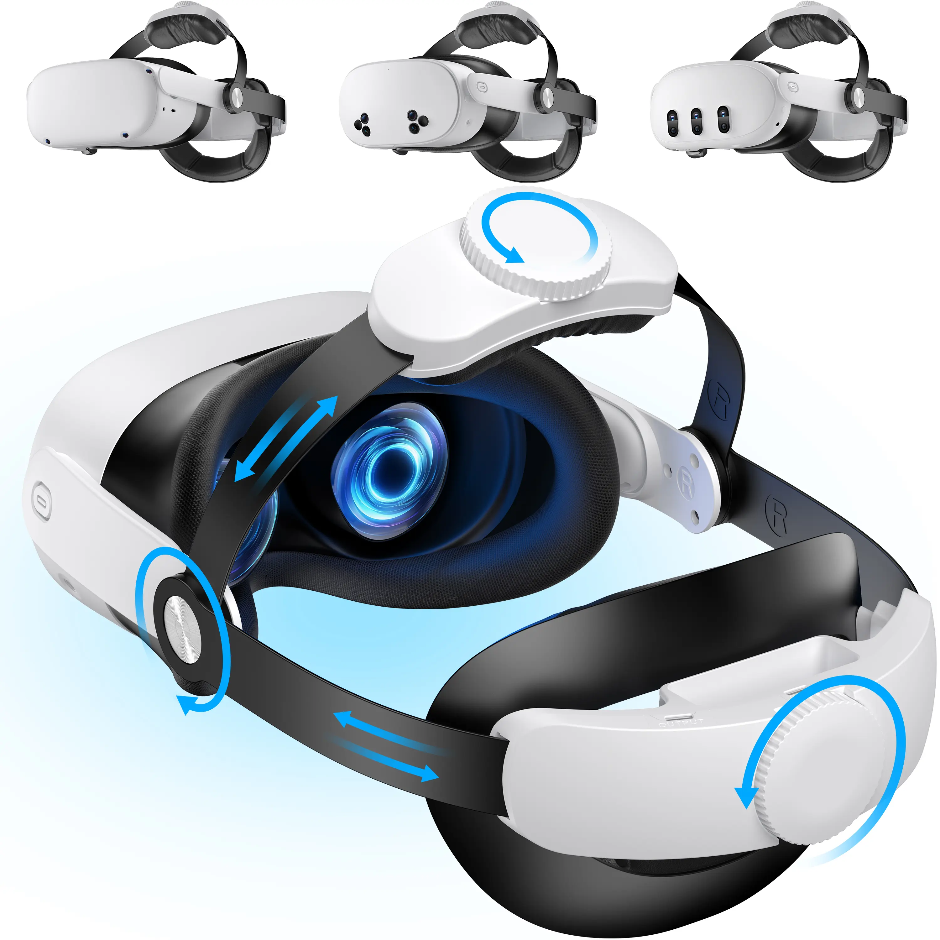 BEBONCOOL Durable VR Head Strap Replacement for Meta Quest 2 & 3 Wearable Devices - Adjustable Comfort Fit, Precision Dial, 180° Flexible Top Strap, Flip-Up Design, Soft Breathable Cushion, Interchangeable Connection Kits, Cleaning Cloth Included, Plastic