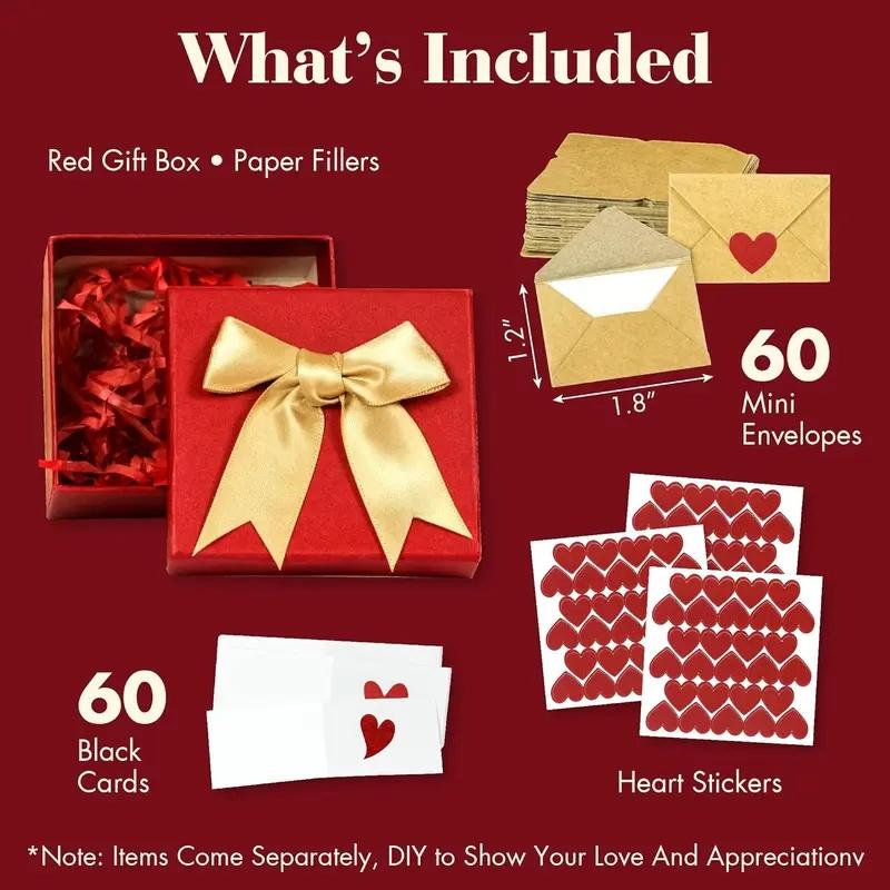 DIY Love Notes Box - Mini Blank Cards & Envelopes for Him Her - Cute Valentine’s Day Anniversary Gift for Boyfriend Valentine's Day
