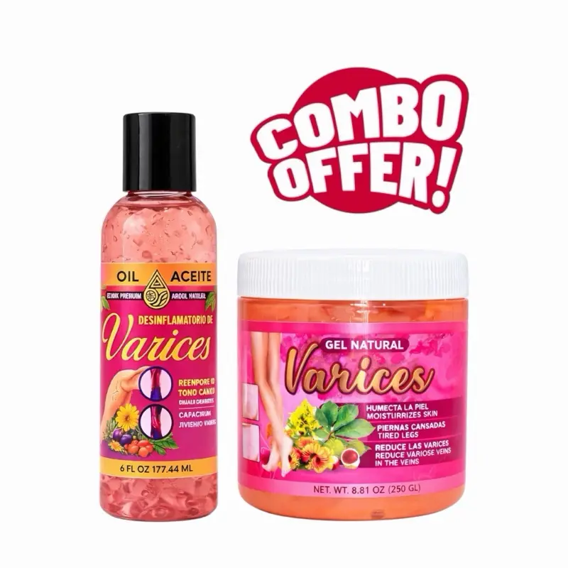 VIRAL Combo Pack Varices Gel + Oil 6oz (250g) Large Size Natural Relief Massage Varicosa Massage Body Oil Targeted Cooling Sensation Legs, Knees, Arms Shoulders