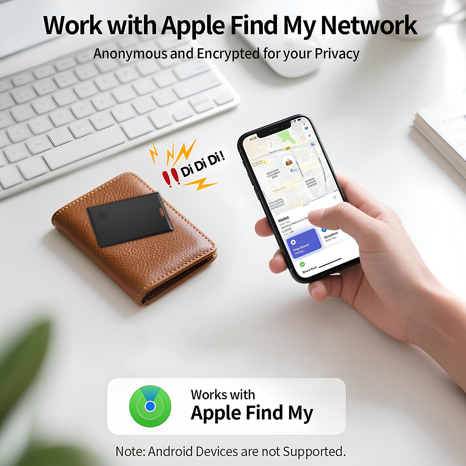 Wallet Tracker Card, Thin Finder, Works with Apple Find My (iOS Only), Item Locator for Luggage Tags, Passports, Phone, IP68 Waterproof