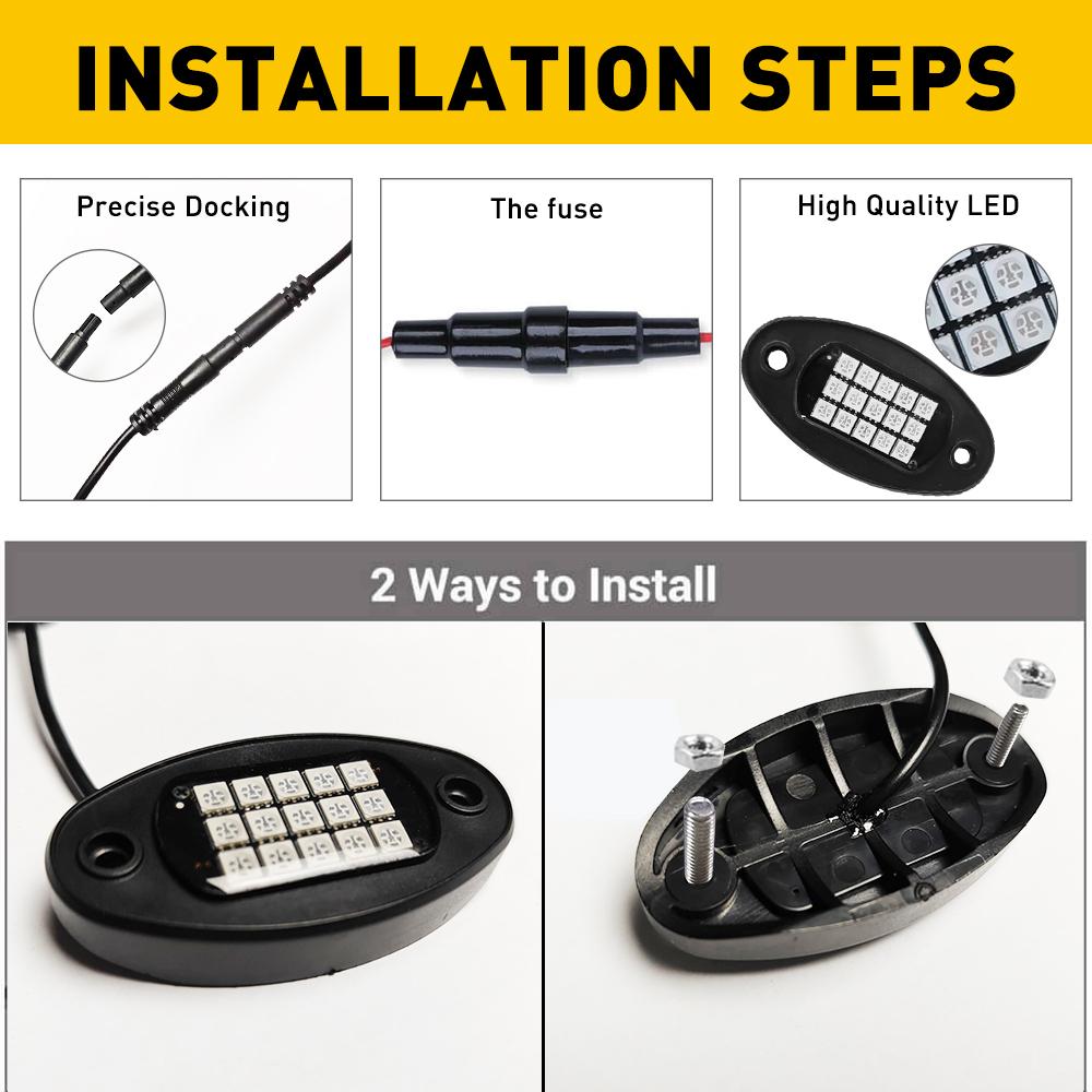 Multicolor RGB Rock Lights, 8/10/12/20 Pods Multicolor RGB LED Rock Lights Kit  Offroad Truck Underbody Neon , Bluetooth APP/Remote Control, Flashing Music Mode Wheel Well Light, For Pickup Truck ATV UTV RZR SUV