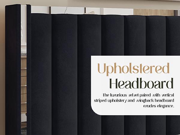 Amerlife Bed Frame 58" Tall Headboard with Channel Tufted Wingback Design, Velvet Upholstered Platform, No Box Spring Needed Luxury Furniture Home,Best Gift Ideas/Christmas Gifts