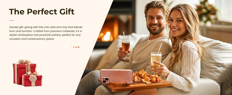 【NewYear2026】2-in-1 Sofa Arm Table Charcuterie Board | Acacia Wood | Tray Space-Saving for Home Office TV Snacks Gifts Anti-Slip & Scratch