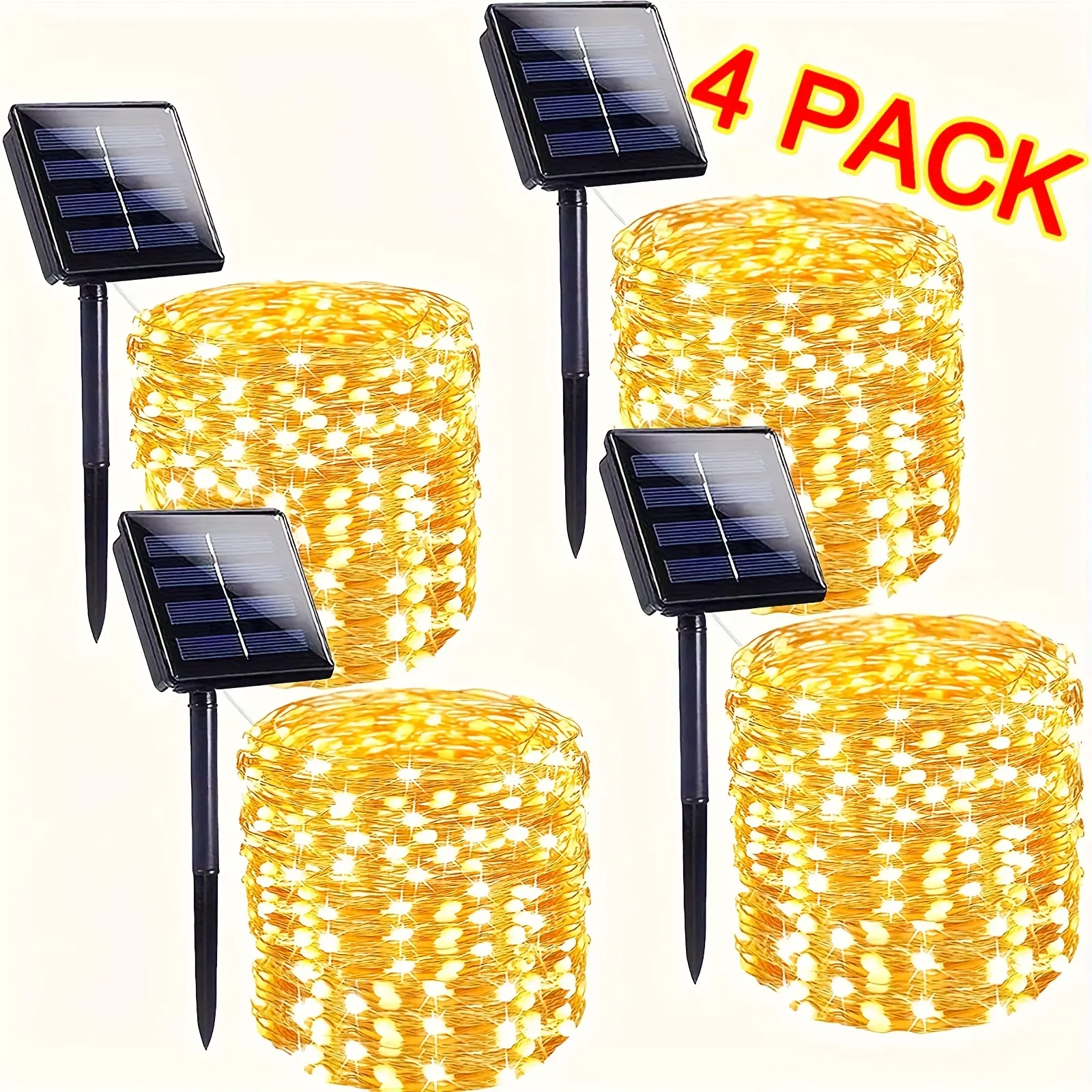 [Solar Fairy Lights] 4pcs Solar Fairy Lights 160ft 400 LED | Outdoor Twinkle Light with 8 Modes, Silvery Wire String Lights for Garden Patio Party Wedding Decorations