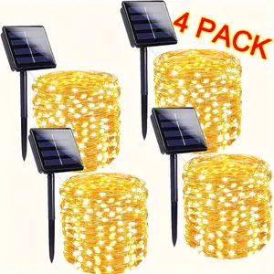 [Solar Fairy Lights] 4pcs Solar Fairy Lights 160ft 400 LED | Outdoor Twinkle Light with 8 Modes, Silvery Wire String Lights for Garden Patio Party Wedding Decorations