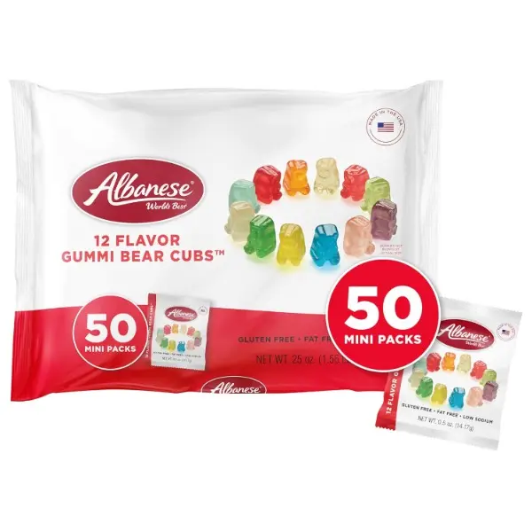Sweet 12-Flavor Chewable Fruit Gummi Cubs, 50 x 0.5oz Individually Wrapped Mini Soft Candy Snacks (Cherry, Blue Raspberry, Pineapple, Watermelon, Grape, Lemon, Strawberry & More), Ideal for Kids’ School, Birthday Events