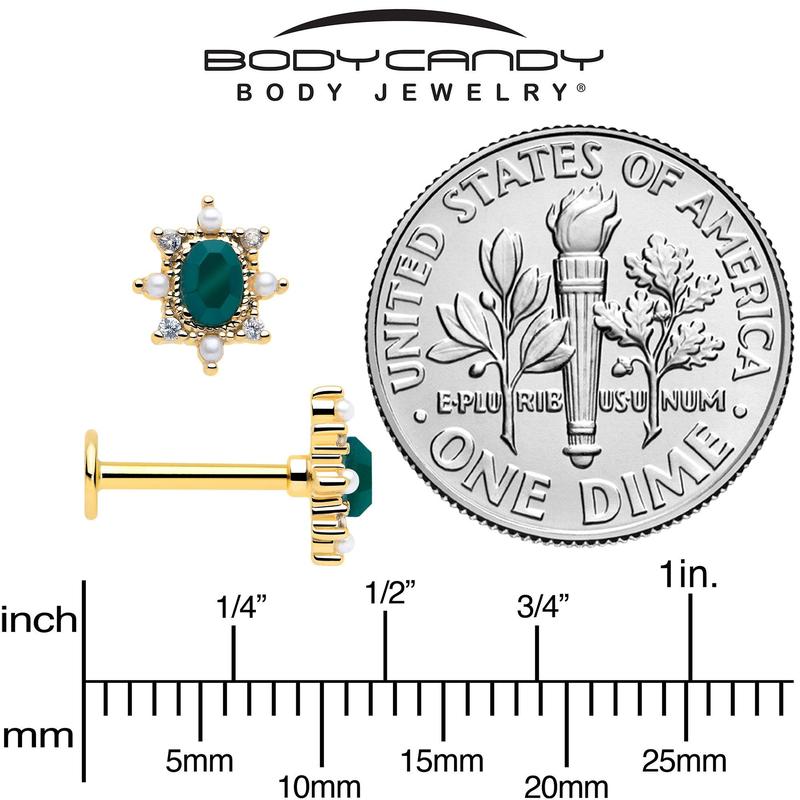 16G  Green CZ Gem Gold Tone Royal Beauty Flat Back Cartilage Tragus Labret