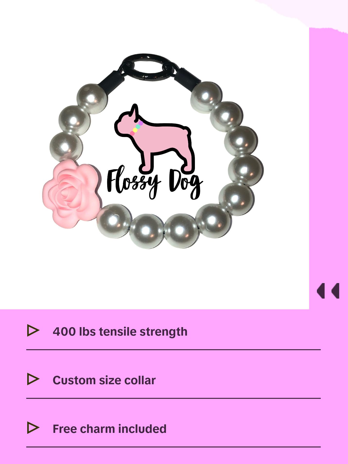 Pearl Flower Beaded Dog Collar | Durable Dog Necklace With Large Beads & Flower | Puppy Pearls | Wedding Bead Collar with free Charm