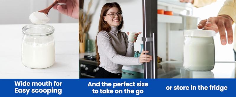 Ultimate Yogurt Jars - 8 Count Small Glass Cups with Lids -  Yogurt Maker Not Included - BPA Free, Airtight & Dishwasher Safe - Perfect Kitchen Storage for Yogurt, Pudding & More - Canister