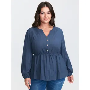 【Summer Turn-Up】【Essential】BlOOMCHIC Plus Size Cotton Textured Cinched-Flared Blouse [M-6X] 2026 Summer Pick for Mother's Day Swimweek,Spotlight,Summer wins,Deals for your days