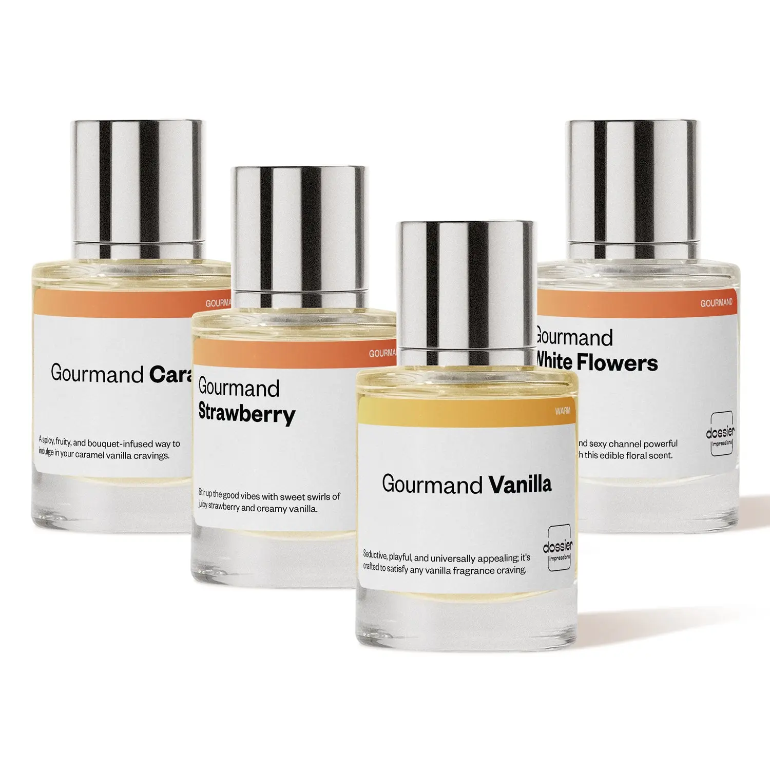 Everything Gourmand Bundle, Dossier, Women Perfume Bundle, 4x50ml, Gourmand Caramel, Gourmand Strawberry, Gourmand White Flower, Gourmand Vanilla