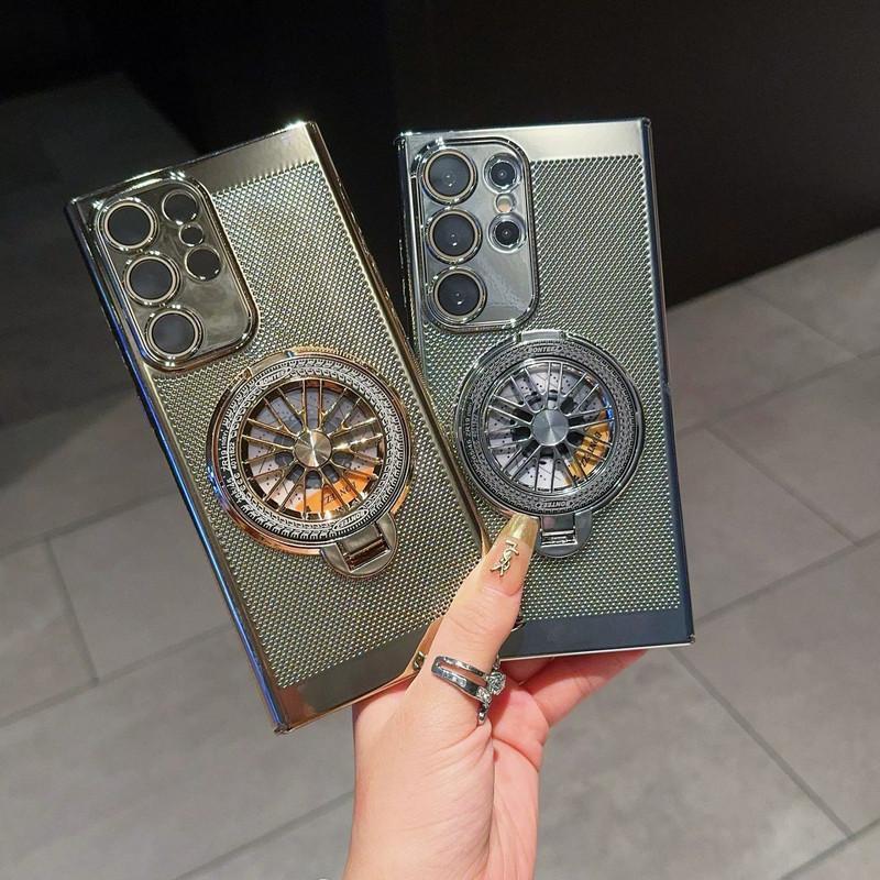 Compatible with S26Ultra/S25Ultra/s24/s23 Rotating gyroscope stand phone case, electroplated heat dissipation mesh shell, fully wrapped lens film phone case -HN311-1