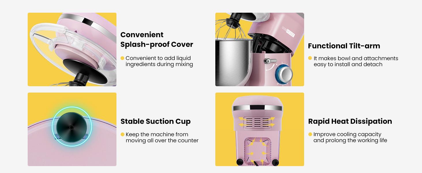 VIVOHOME Multifunctional Stand Mixer, Kitchen Electric Blender, Household Food Mixer for Baking, Bread, and Cakes, with Dough Hook, Beater, Whisk, and Splash Guard