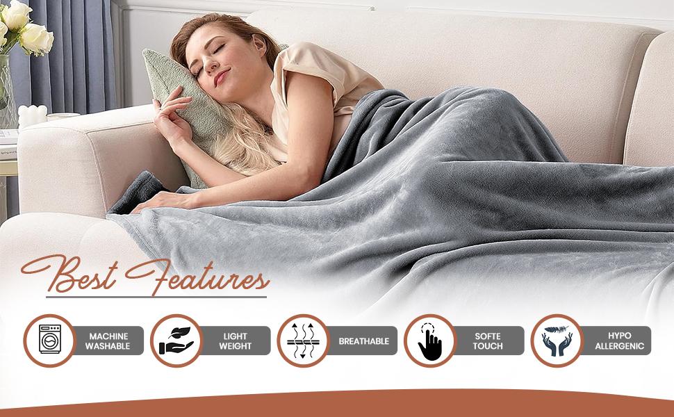 【 Weekly Picks 】Imperial Homeware Luxury Ultra-Soft 400GSM Fleece Blanket Throw Plush Warm & Lightweight Throw for Cozy Nights Available in Queen, Twin and Throw Sizes