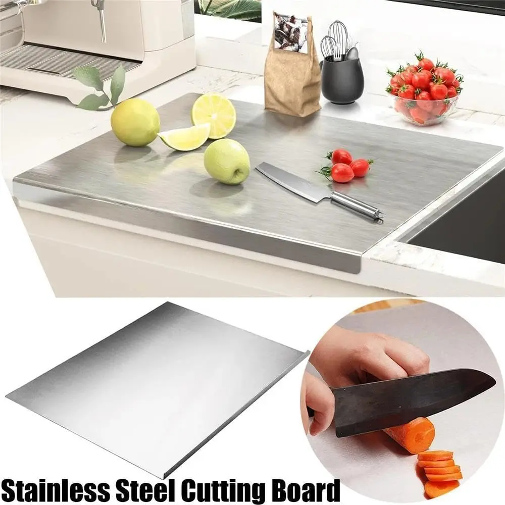 Stainless Steel Rectangular Cutting Board - Anti-Bacterial Kitchenware with Steady Nonslip Base, Durable Metal Board for Meat & Veggies, Ideal for Daily Use & Campfire/BBQ Party, Family Gift