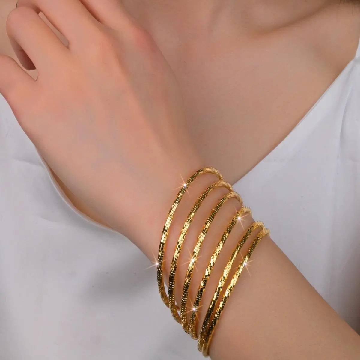 6pcs-Cross-Border Trendy Item Copper Plated 24K Bead Flower Bangle for Dubai African Women Bride Wedding Souvenir Adjustable Promise Bangle