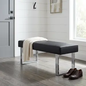 HIPIHOM Upholstered Bench, Silver Electroplated Legs, Modern Minimalist Design. Ideal for Entryway,  Bedroom Seating, Dining Area. Stylish Home Furniture with Durable Structure
