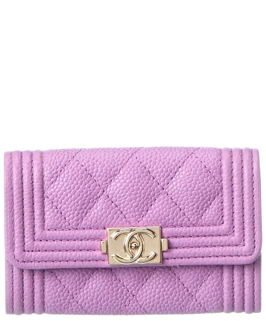 Chanel Purple Quilted Caviar Leather Boy Card Holder (Authentic Pre-Loved)