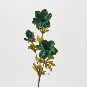 Blooming Emerald Green Anemone Branch Single Stem Faux Floral Spray - 26"