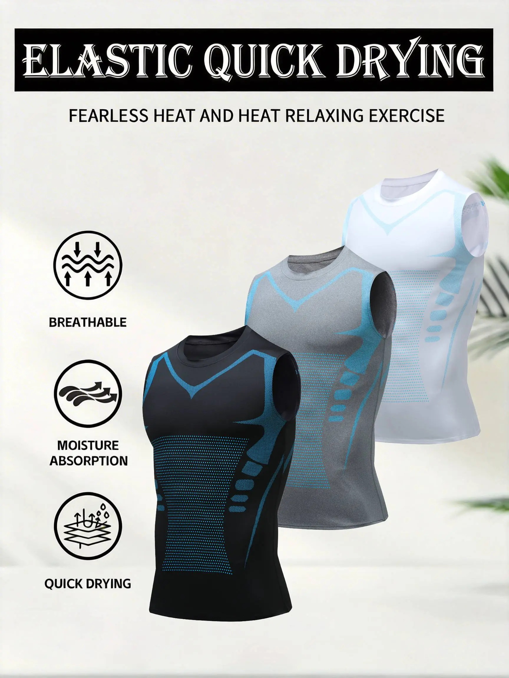 Men's 3-Piece Crew Neck Loose-Fit Sleeveless Tank Top Set - Stylish Geometric Stripe, High Elasticity, Breathable Sweat-Wicking, Skin-Friendly, Lightweight, All Seasons, Activewear Vests, Athleisure Vests, Suitable for Fitness, Night Running