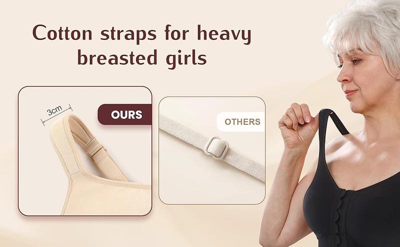 LOSWIE Front Closure Bras For Women & Wireless Lingerie Top For Daily Wear, Supportive Bra Push Up, Comfort Soft No Underwire Full Coverage,Adjustable Straps,Fixed Pad,Minimizer Bra Women Minimalist Basic Underwear Womenswear