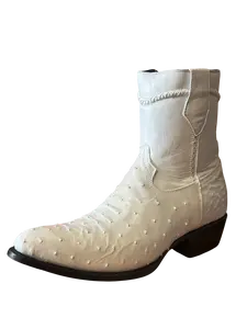 Men's Round J Toe Ostrich PRINT Lowcut Boot with Zipper