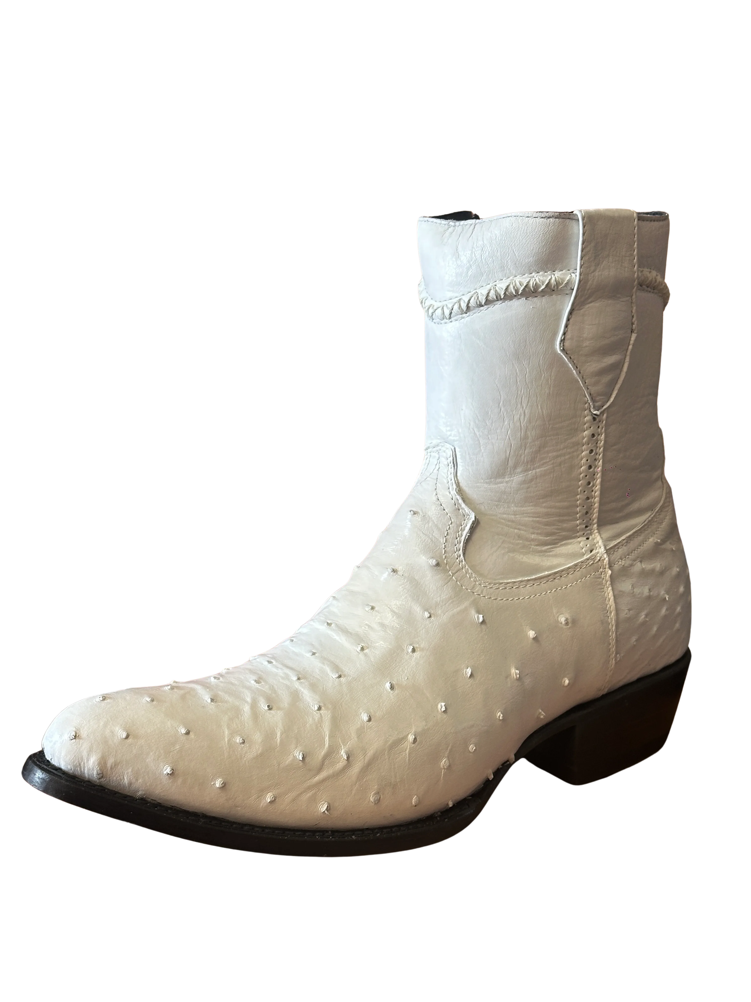 Men's Round J Toe Ostrich PRINT Lowcut Boot with Zipper