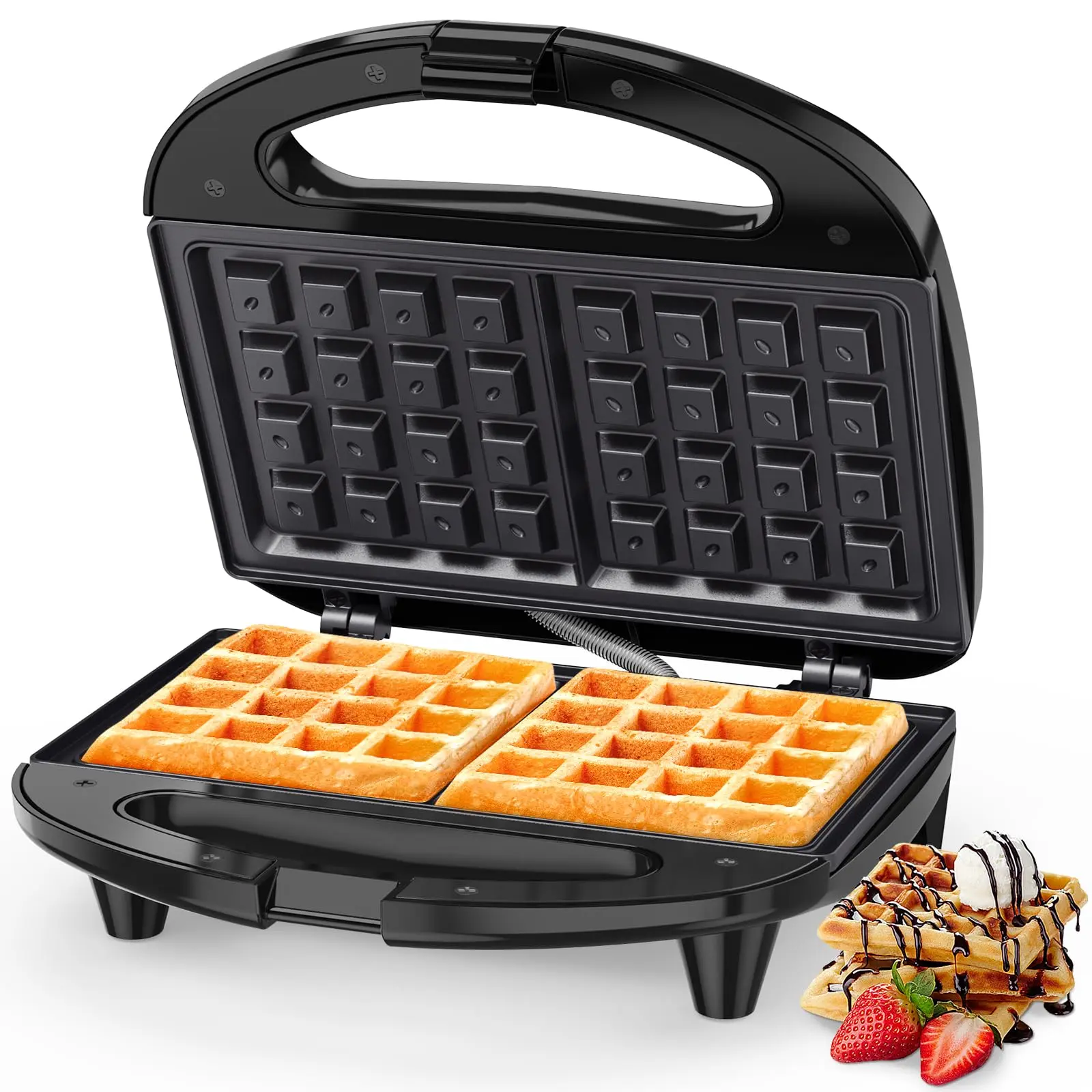 OSTBA Waffle Maker, 2 Slice Non-Stick Waffle Iron, Belgian Waffle Machine with Indicator Lights, PFOA Free, Perfect for Breakfast and Snacks, 750W,home essentials