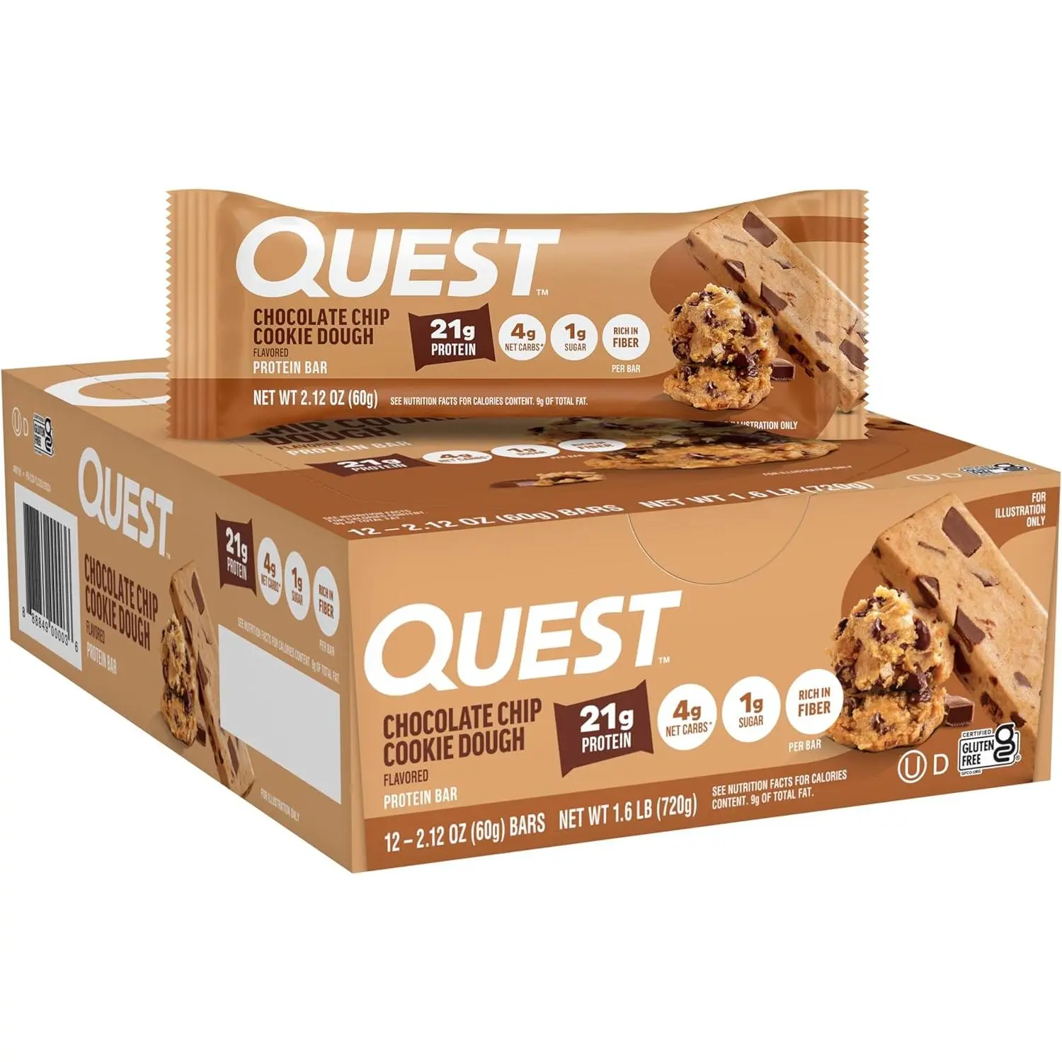 Quest Chocolate Chip Cookie Dough Protein Bars – High Protein, Low Carb Bars (12 Count)