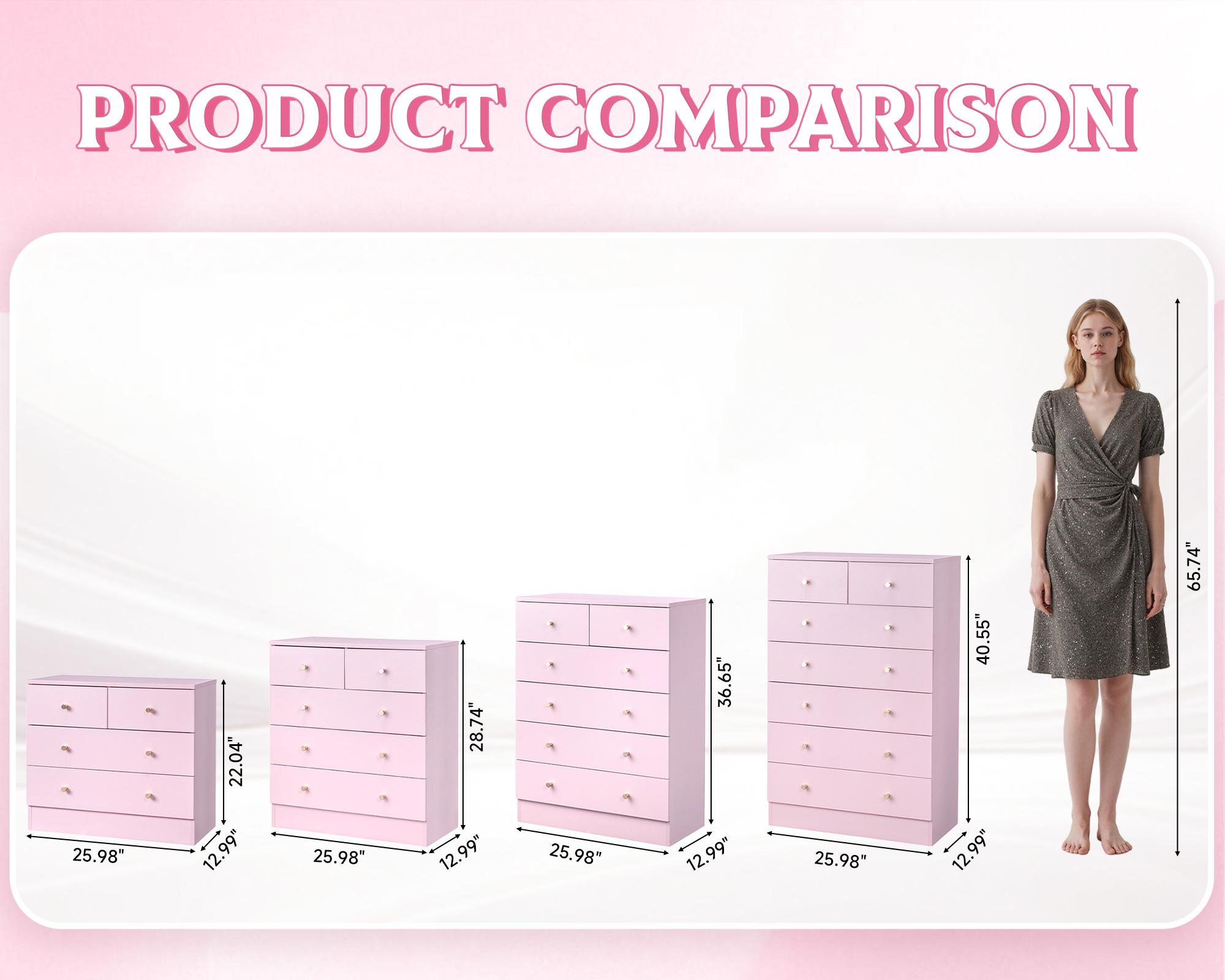 Karlhome Pink 5 Drawer Dresser for Bedroom, Modern Wood Dresser Chest of Drawers, Pink Bedroom Dressers for Girls, Anti-Tipping Device, Rose Gold Metal Handle, Living Room, Entryway, Hallway, Office