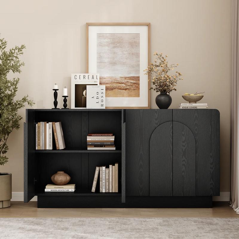 【Valentine's Day Gift】ONBRILL Modern 60" Curved Sideboard With Adjustable Shelf & 4 Doors for Contemporary Home Decor 【Valentine's Day Gift】ONBRILL Modern 60" Curved Sideboard With Adjustable Shelf & 4 Doors for Contemporary Home Decor