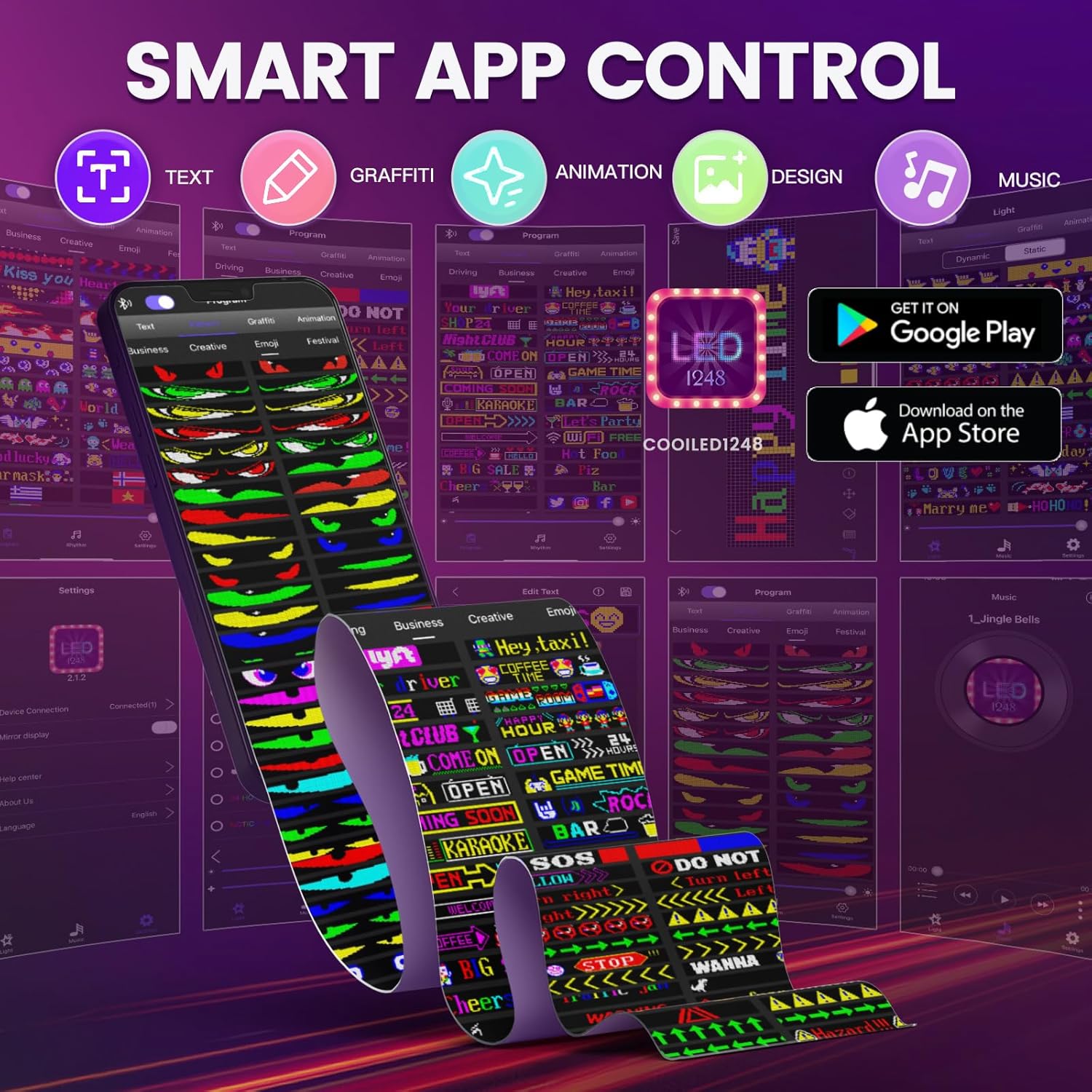 LED Car Sign Programmable Matrix Panel FPCB Flexible Screen Display APP Control for Cars Shops Bars Parties Festivals Customizable Message Scrolling Bright Advertising - Vehicle