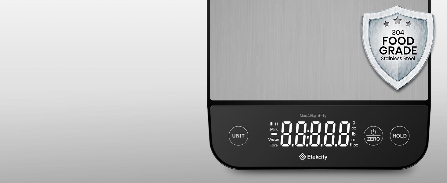 Etekcity Food Kitchen Scale 22lb, Digital Grams and Oz for Weight Loss, Baking and Cooking, 0.05oz/1g, Waterproof, Rechargeable, 304 Stainless Steel