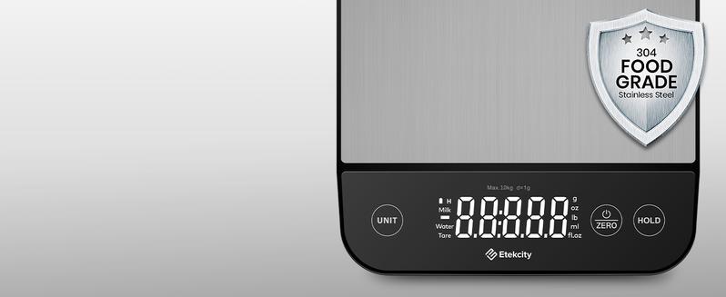 Etekcity Food Kitchen Scale 22lb, Digital Grams and Oz for Weight Loss, Baking and Cooking, 0.05oz/1g, Waterproof, Rechargeable, 304 Stainless Steel
