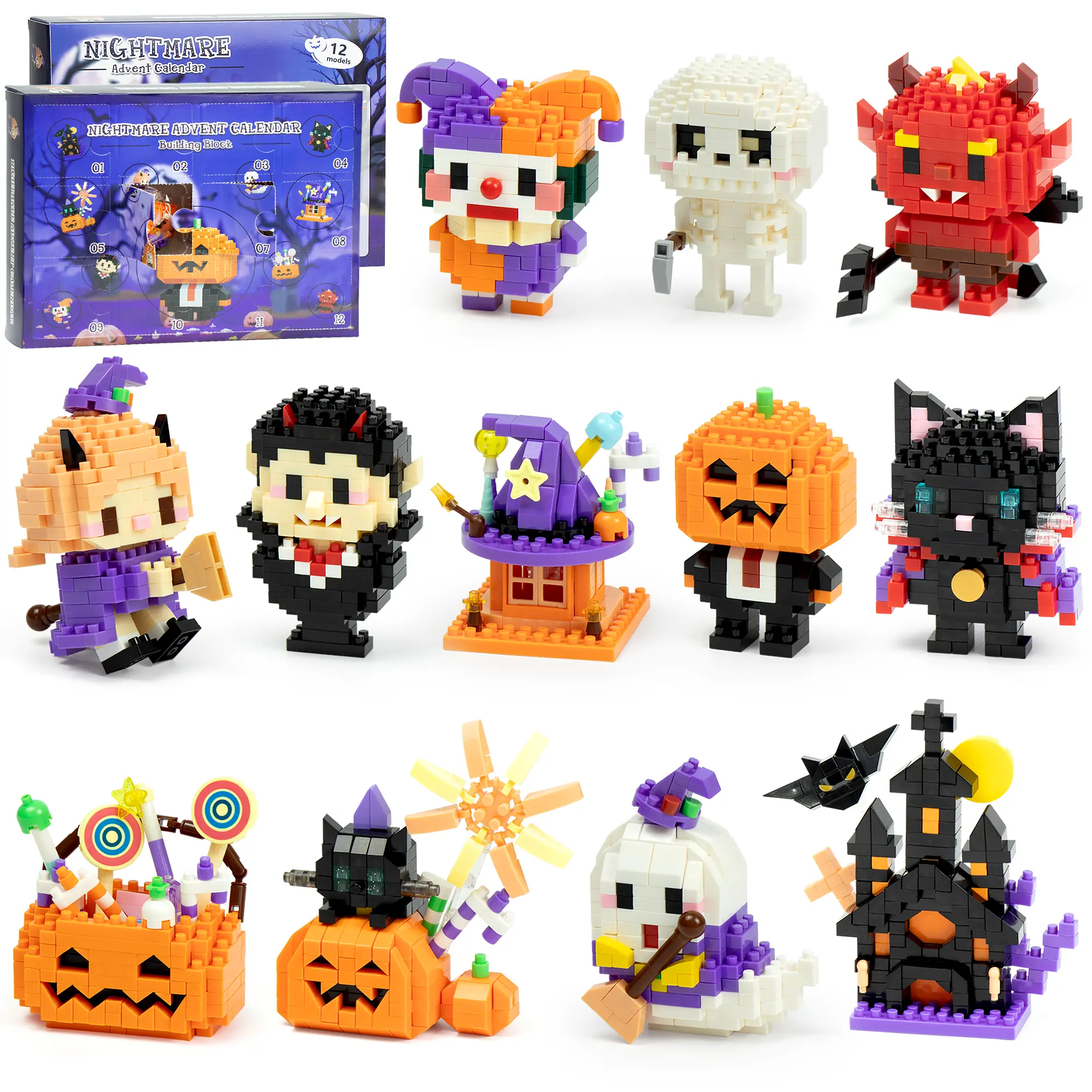 2026 Halloween Advent Calendar Building Blocks Set, 12 Pcs Micro Block Toys, 12 Days Advent Calendar for kids, Party Favor & Trick Or Treat Gifts for Boys or Girls, Building Blocks Advent Calendar