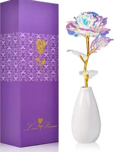 Valentines Galentines Day Gifts for Her Mom Wife Girlfriend Artificial Rose Flowers with Vase Mothers Day Birthday Gifts for Women Grandma Sister Anniversary Thanksgiving Wedding Christmas