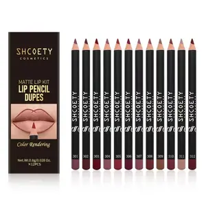 SHCOETY Matte Lip Liner Set 12 Pieces Waterproof Assorted Colors Long Lasting Velvety Finish Nourishing Peptide Complex Transfer Resistant