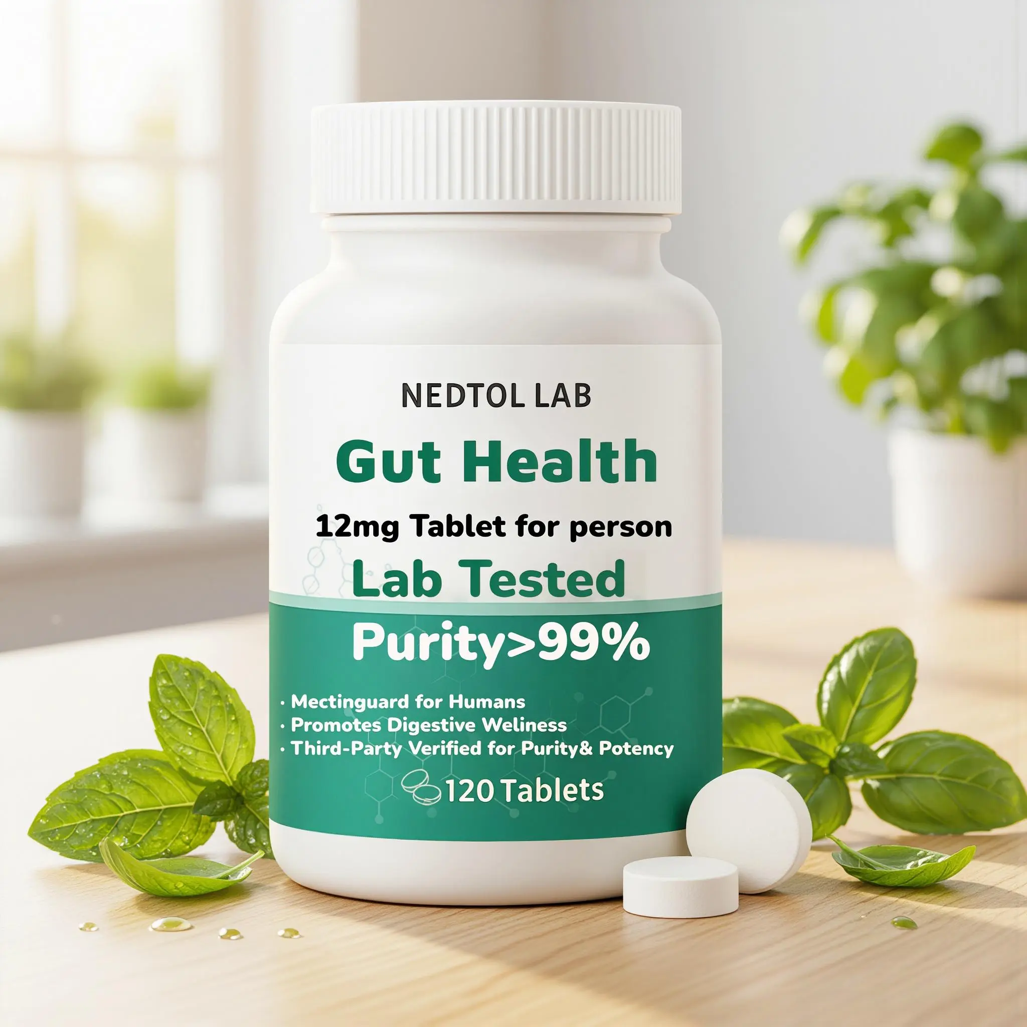 LAB IVM 12 Edible Probiotic Dietary Supplement - 99% High Purity, 444mg Fen (Fen444mg), Gut Support, Digestive Health Care