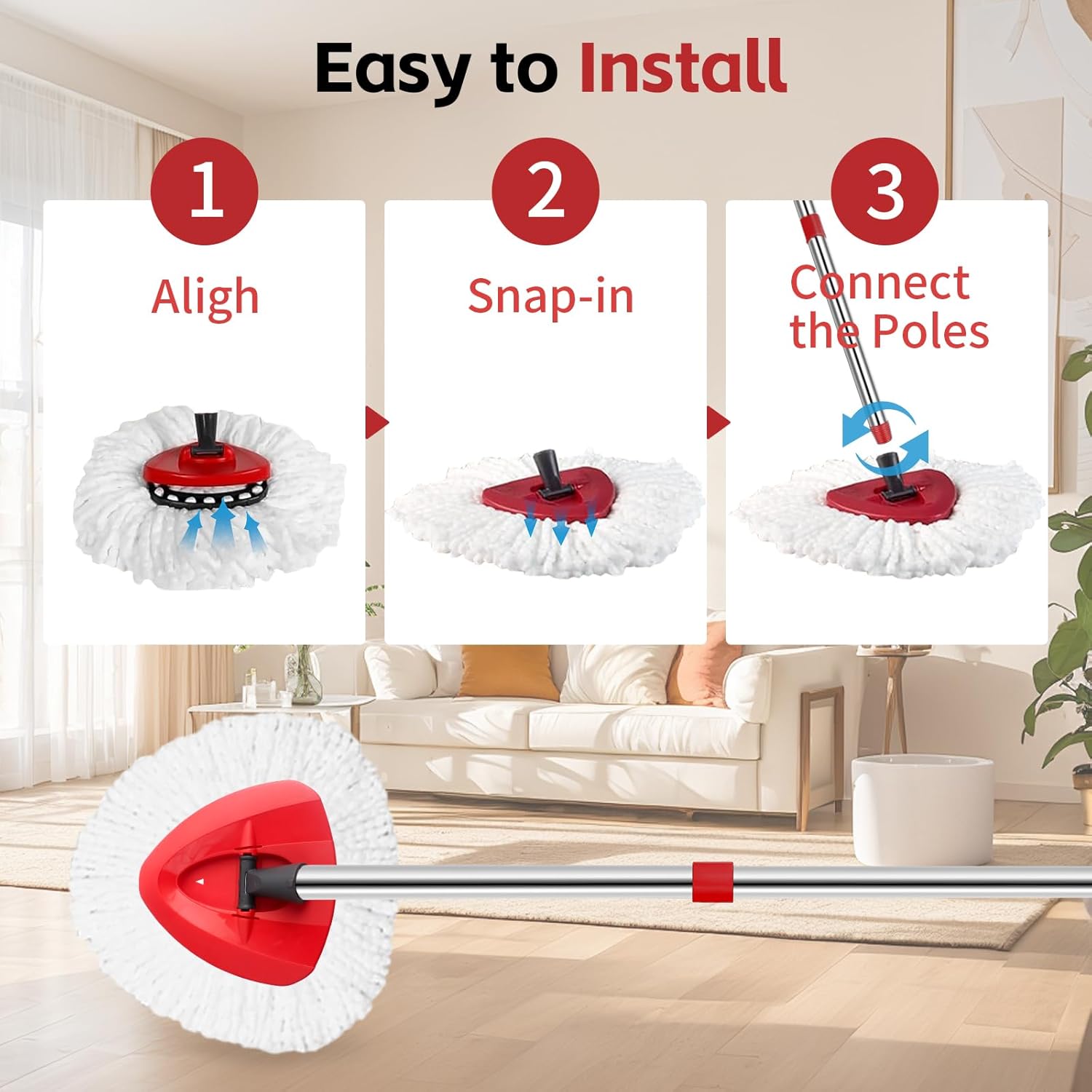 Spin Mop Head Replacement & Shower Floor Scrubber for O Cedar 1-Tank System,Microfiber Mop Refill Heads for Cleaning All Hard-surfaced Floor, Easy to Replace Easy to Clean