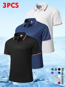 Men's Three-Pack Summer Solid-Color Casual Short-Sleeve Shirts Contrast-Collar Polo Shirt Versatile Wardrobe Essential Basic Workwear Breathable Fabric Easy-Care Clothing Office Staff Young Professional Workwear Menswear Top Shortsleeve Wetsuit