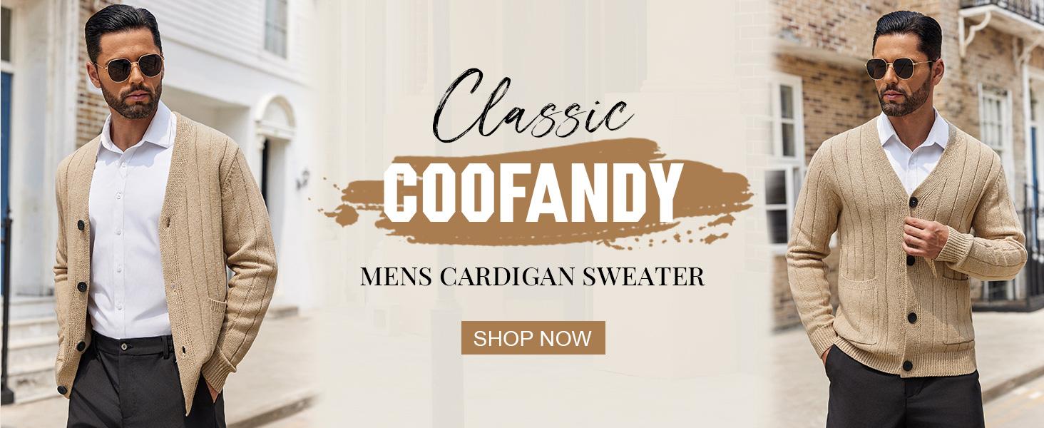 Coofandy Men's Long-Sleeve Cable Knit V-Neck Button-Up Cardigan Top with Pockets, Ribbed Hem, Soft Fabric - Casual, Office Wear, Gift Idea for Small-Sized Men