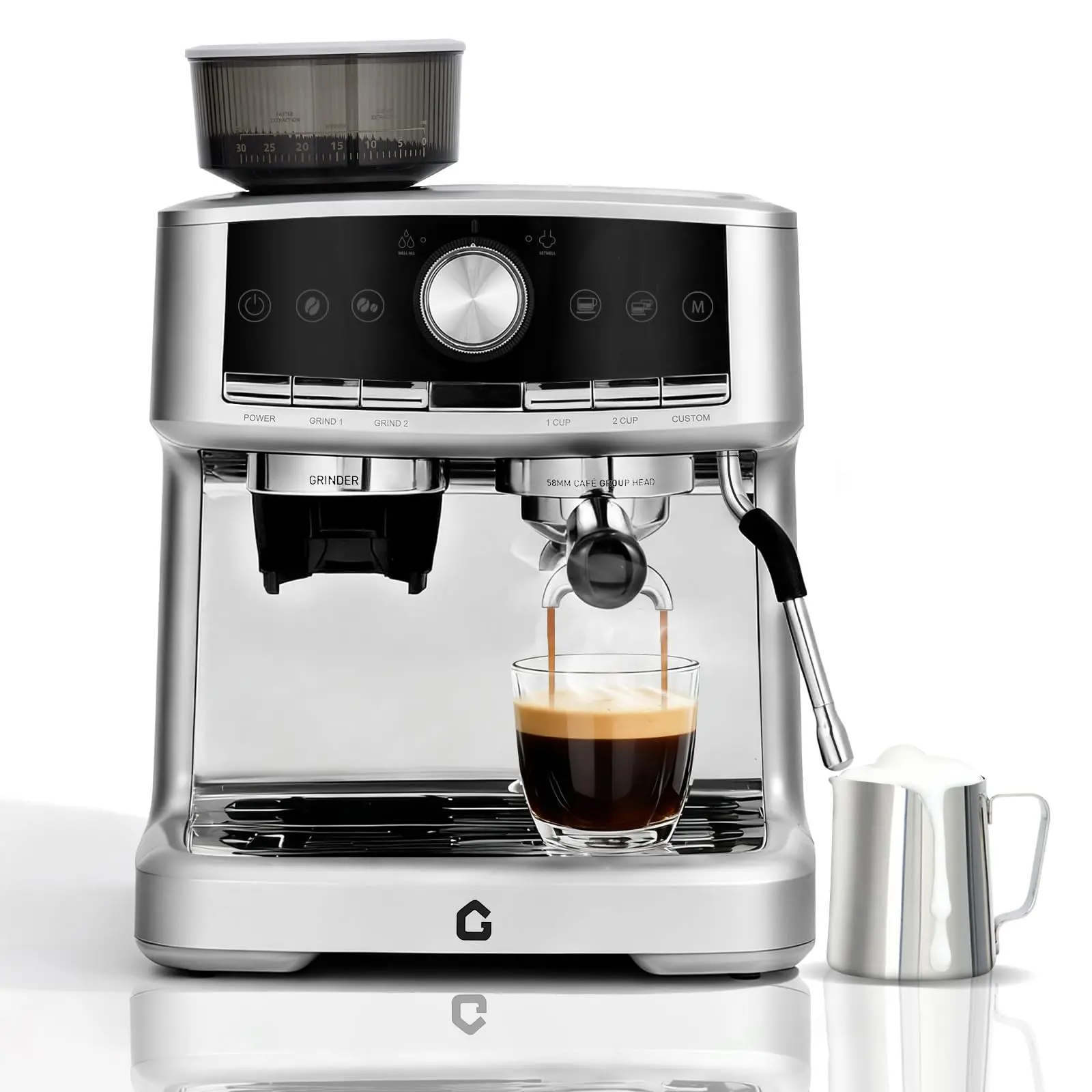 GARVEE 20 Bar Pressure Espresso Machine with Grinder, 1.5L Removable Water Tank, Milk Frother Steam Wand for Latte/Cappuccino (SILVER,20Bar,With Grinder)-SALE
